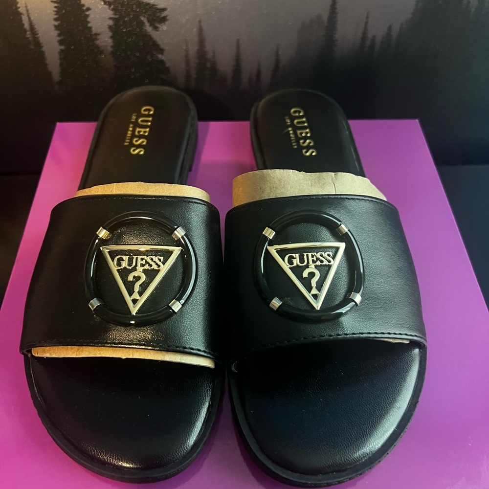 Guess Black Logo Slide Sandals